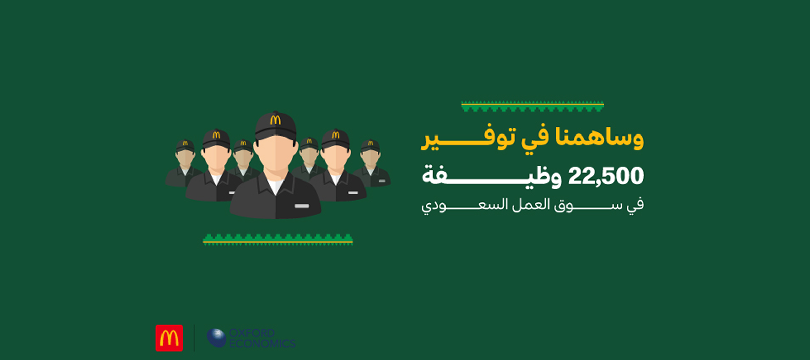 أسهمت ماكدونالدز السعودية في دعم أكثر من 22,500 وظيفة، تشمل وظائف مباشرة داخل المطاعم والإدارة