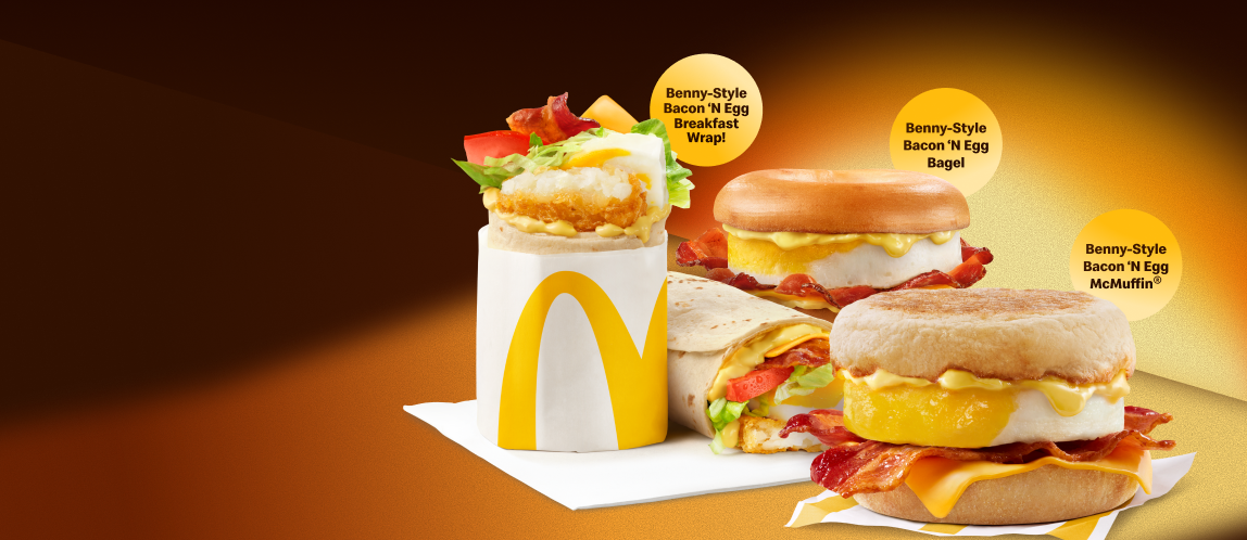 A Bacon ‘N Egg Breakfast Wrap, Bacon ‘N Egg Bagel and a Bacon ‘N Egg McMuffin®