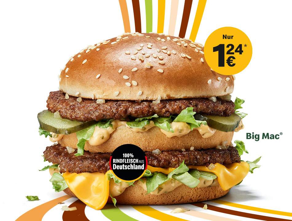 Abgebildet ist ein Big Mac®, darüber steht groß “Nur 1,24€*”.
