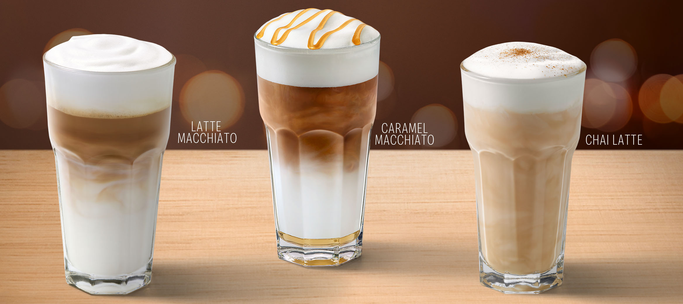 McCafé® Caramel Macchiato, Latte Macchiato und Chai Latte