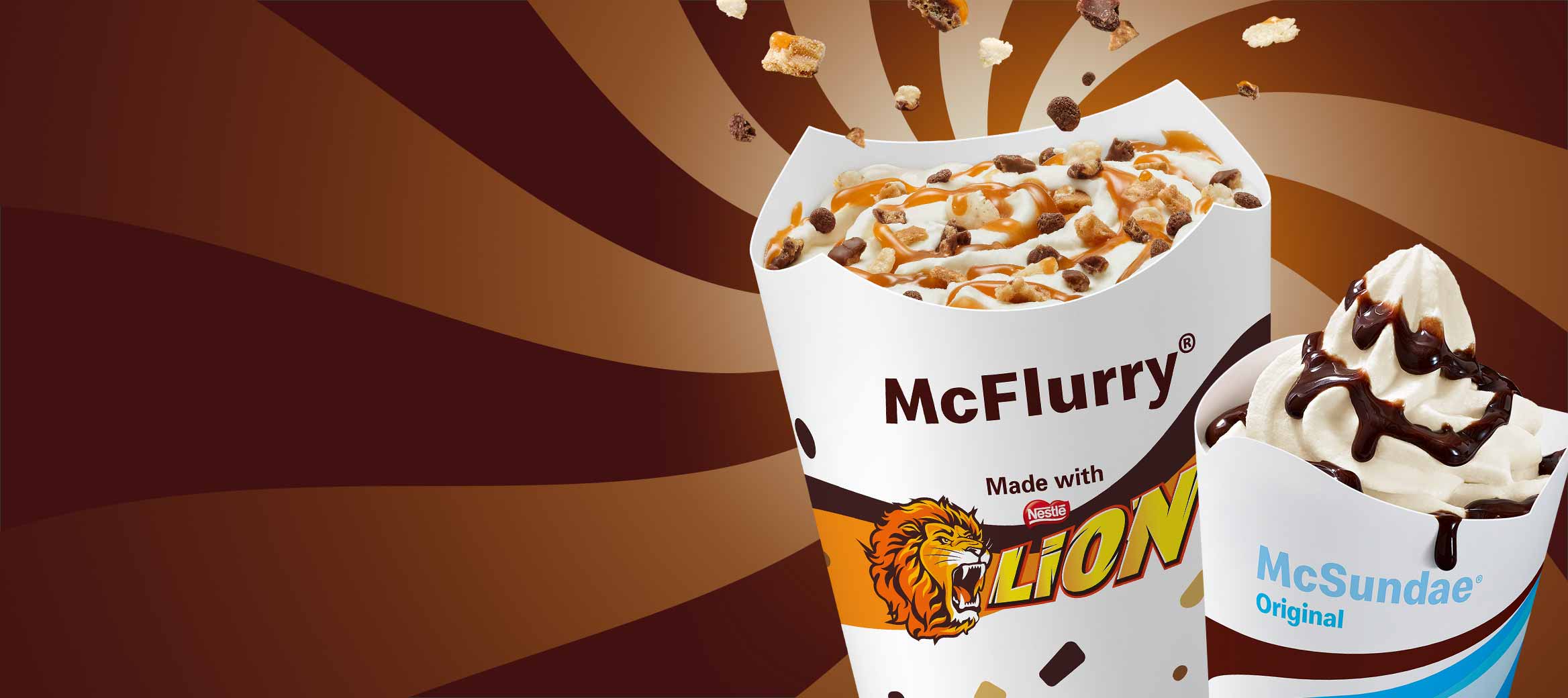 McFlurry® Original mit LION und Karamell-Sauce und McSundae® Original mit Karamell-Sauce