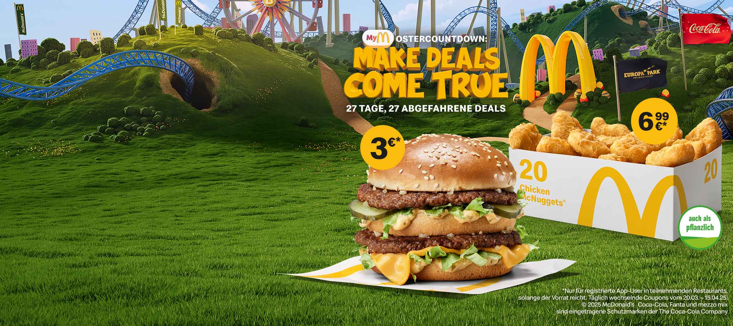 Abgebildet ist ein Big Mac® für 3 € und 20 Chicken McNuggets® für 6,99 €.