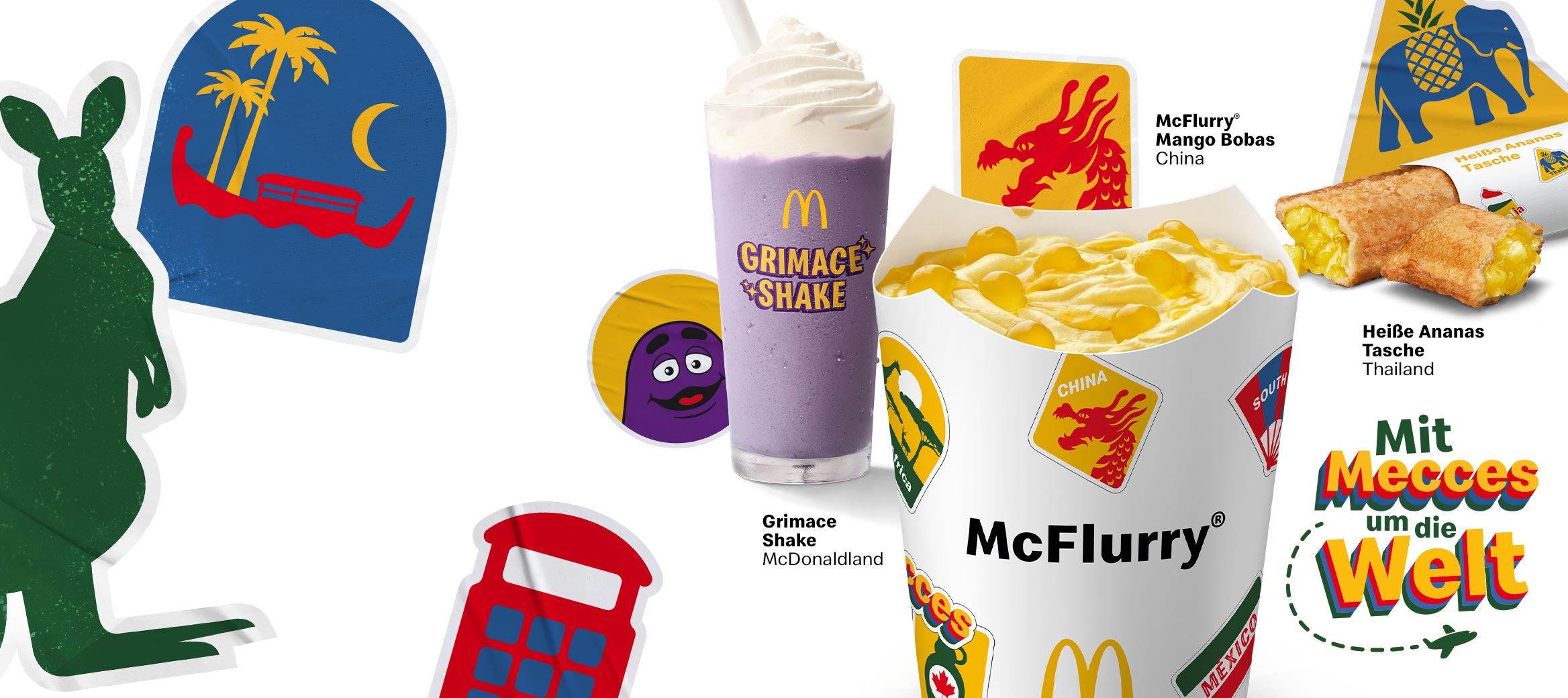 McFlurry Mango Bobas, Grimace Shake, Heiße Ananas Tasche