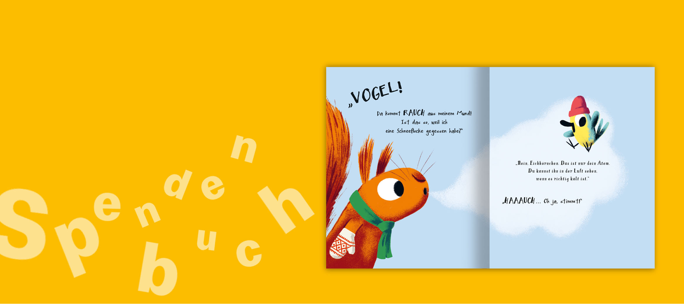 Innenbuchseite: Eichhörnchen lernt vom Vogel etwas über die kalte Jahreszeit. 