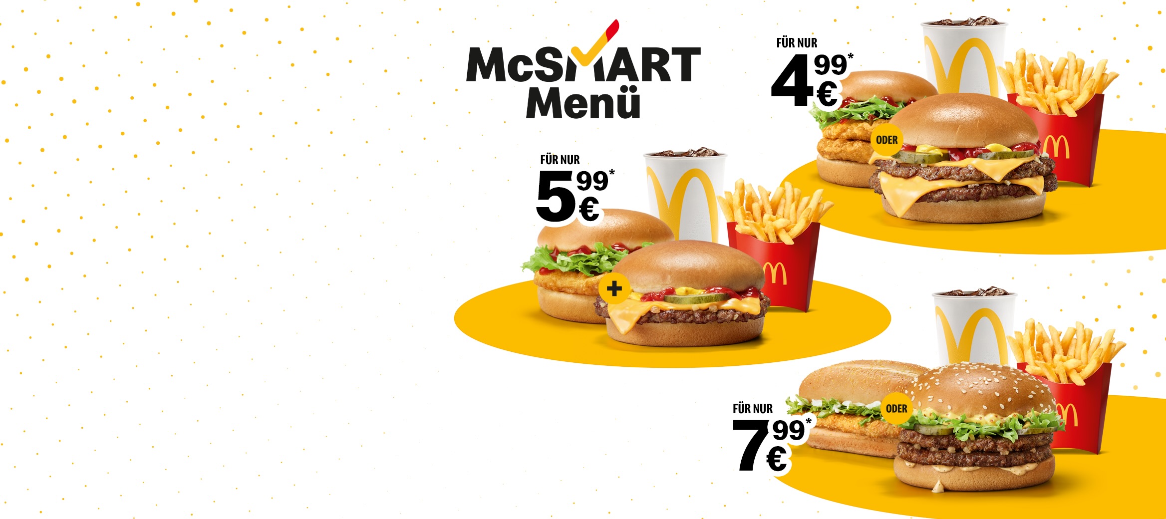 Auf dem Bild befindet sich die drei McSmart Menüs von McDonald’s.