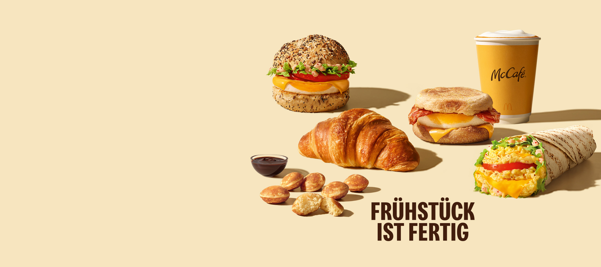 Entdecke unsere Frühstücksvielfalt wie z.B. den McMuffin® Bacon & Egg und zahlreiche Kaffeeköstlichkeiten.