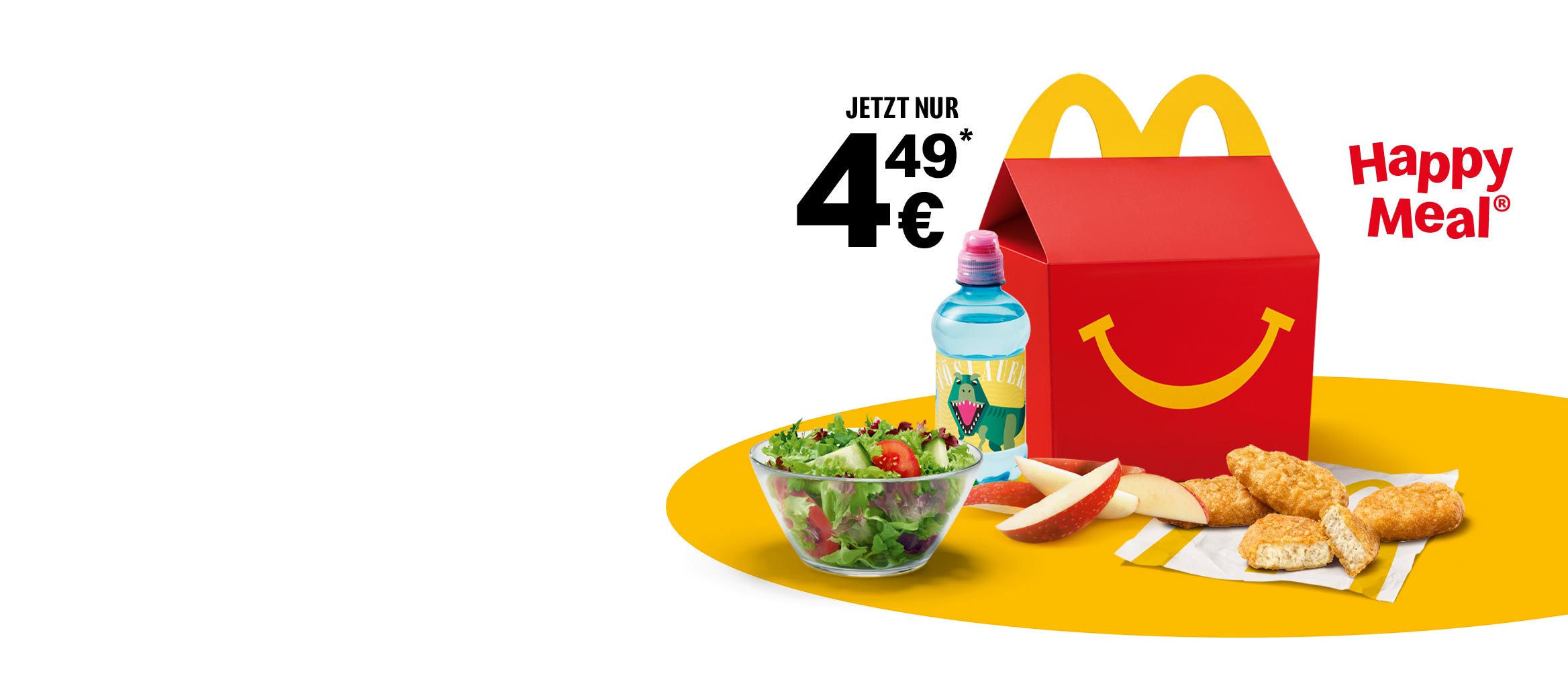 Happy Meal Box und Inhalt. Preisauszeichnung 4,49€
