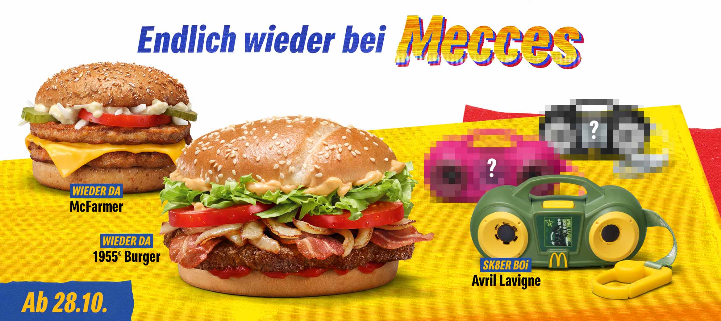 Endlich wieder bei Mecces ab 28.10.: der 1955® Burger, der McFarmer und 5 ikonische McDonald’s Radios zum Sammeln mit Songs wie z.B. Avril Lavignes "Sk8ter Boi"