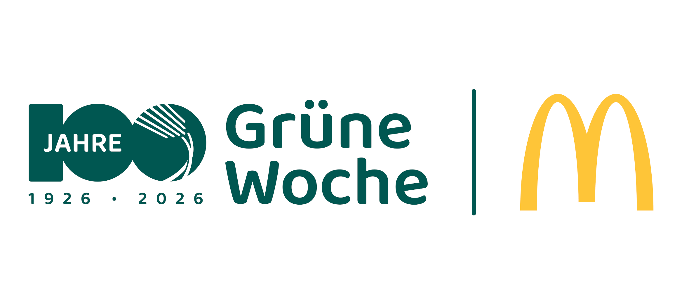 "100 Jahre Grüne Woche" Slogan von 1926 bis 2026 und McDonald’s M