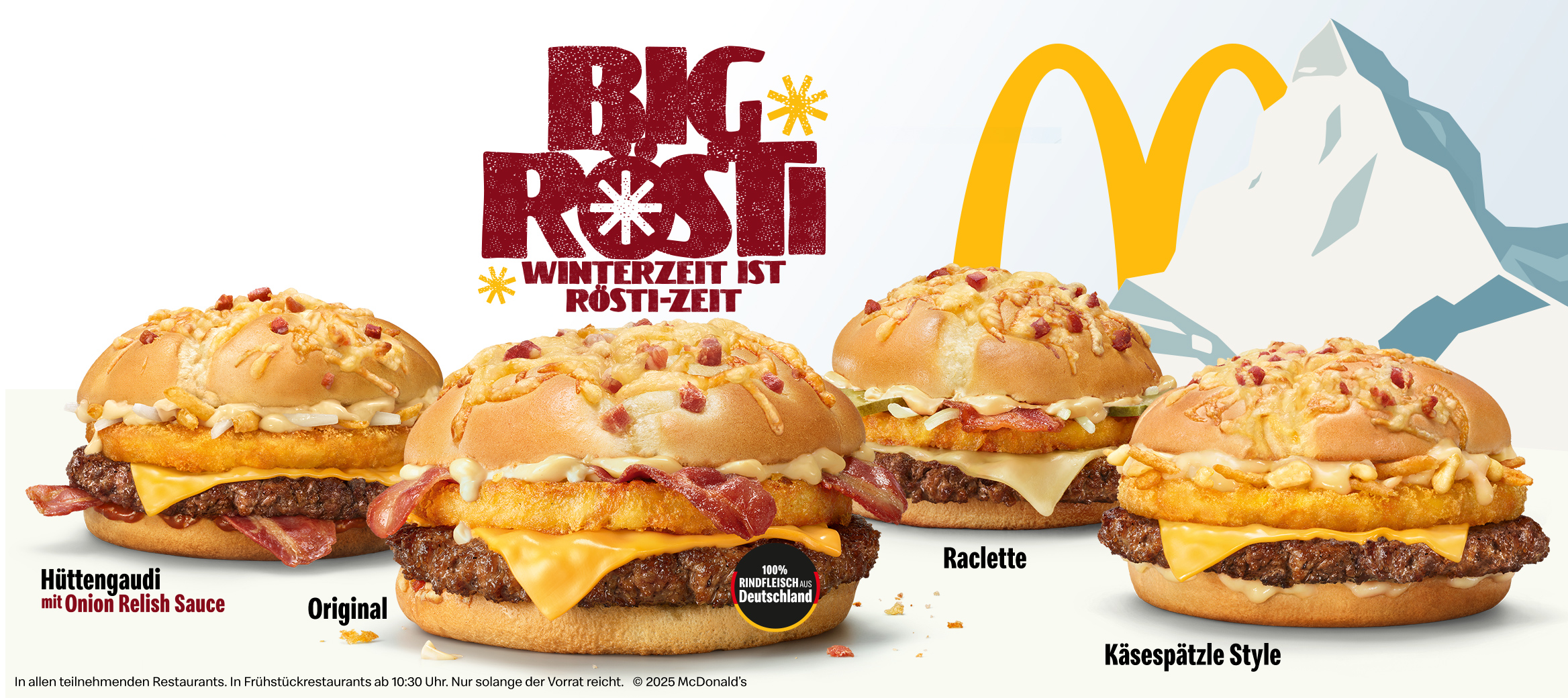 Abbildung der verschiedenen Burger der Big Rösti Kampagne