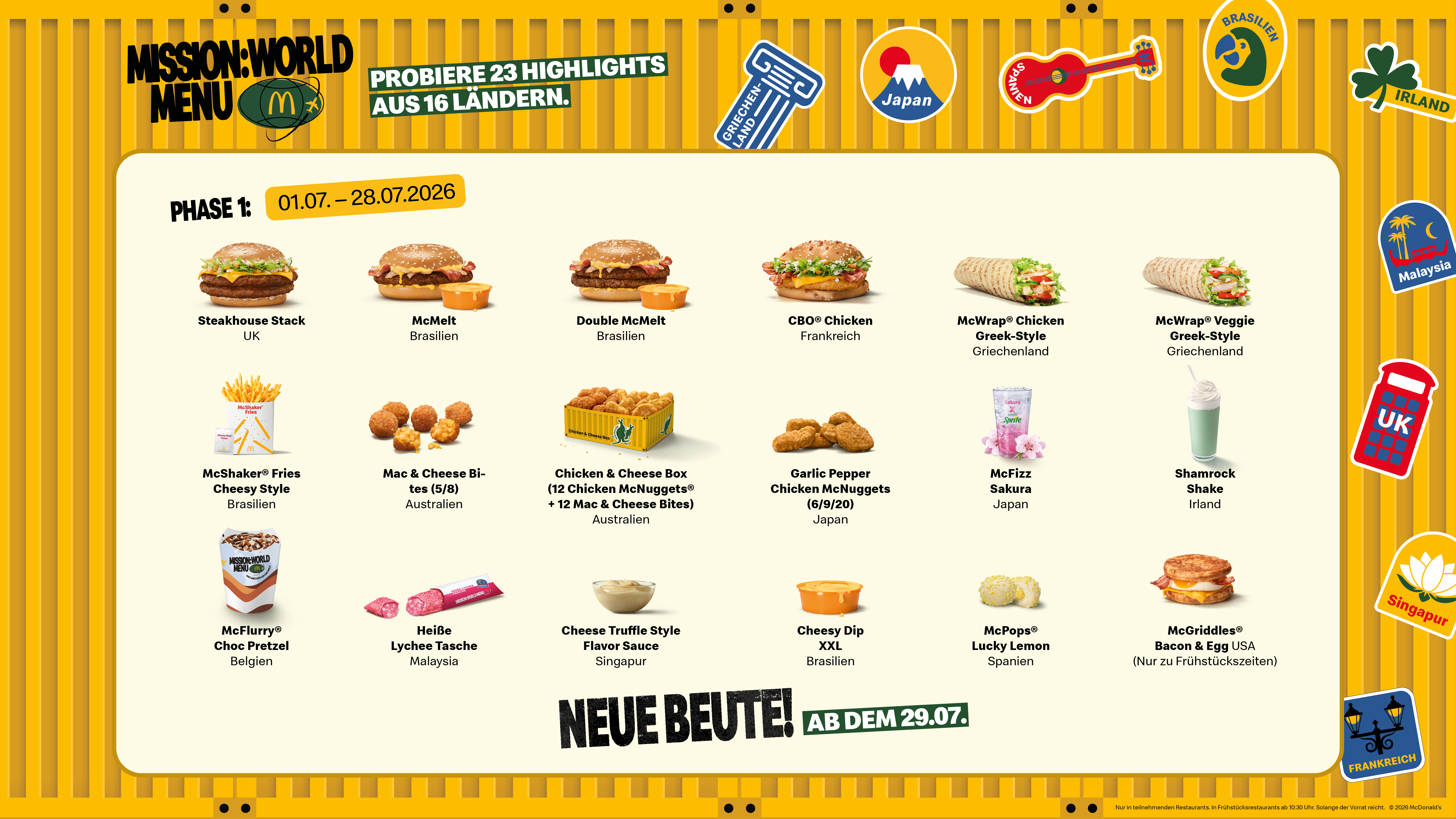 Offizielle Produktübersicht zum McDonald's Mission World Menu 2026 in Deutschland