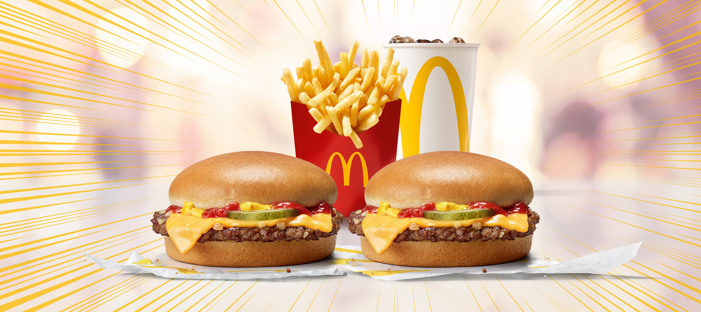 2 Cheeseburger + mittlere Pommes Frites + 0,4 l Softdrink