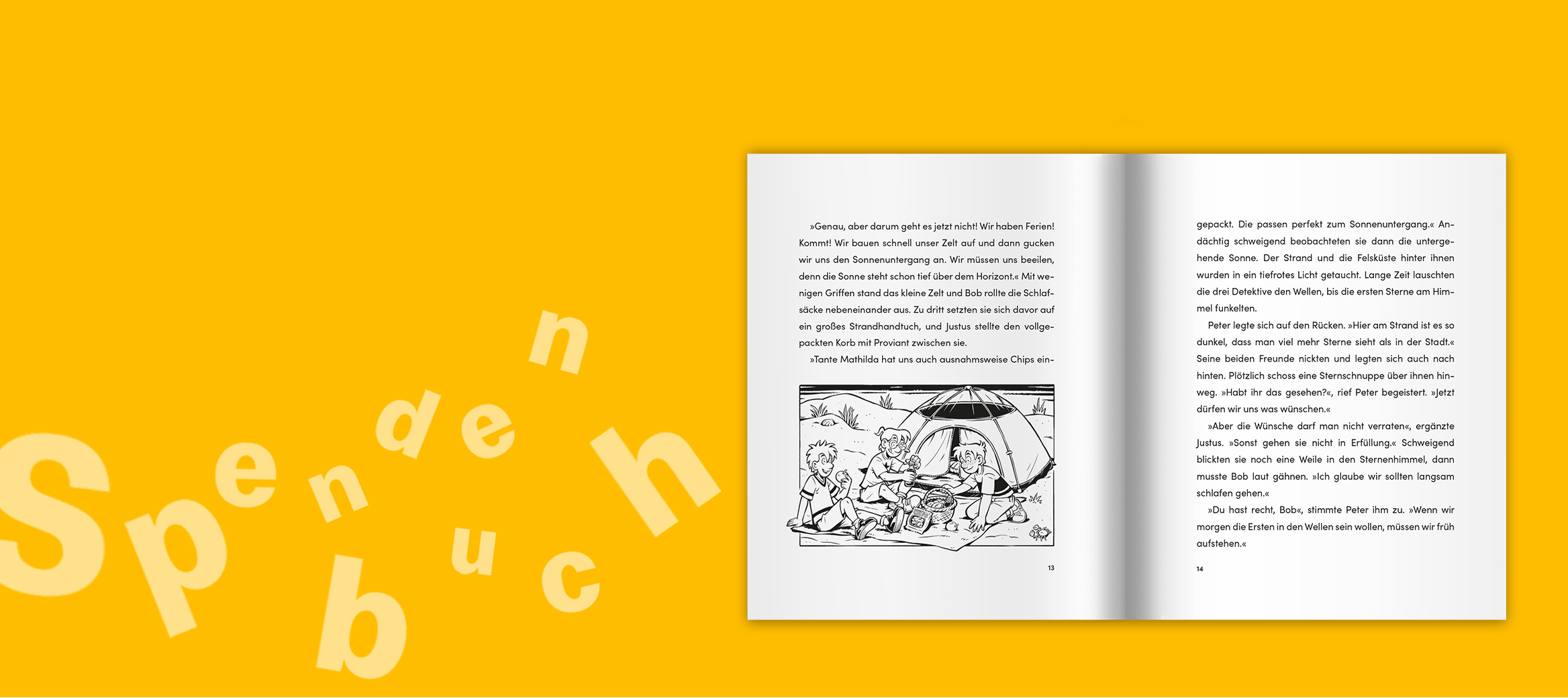 Innenseiten von dem Spendenbuch ,,Die drei ??? – Spur der Feriendiebe"