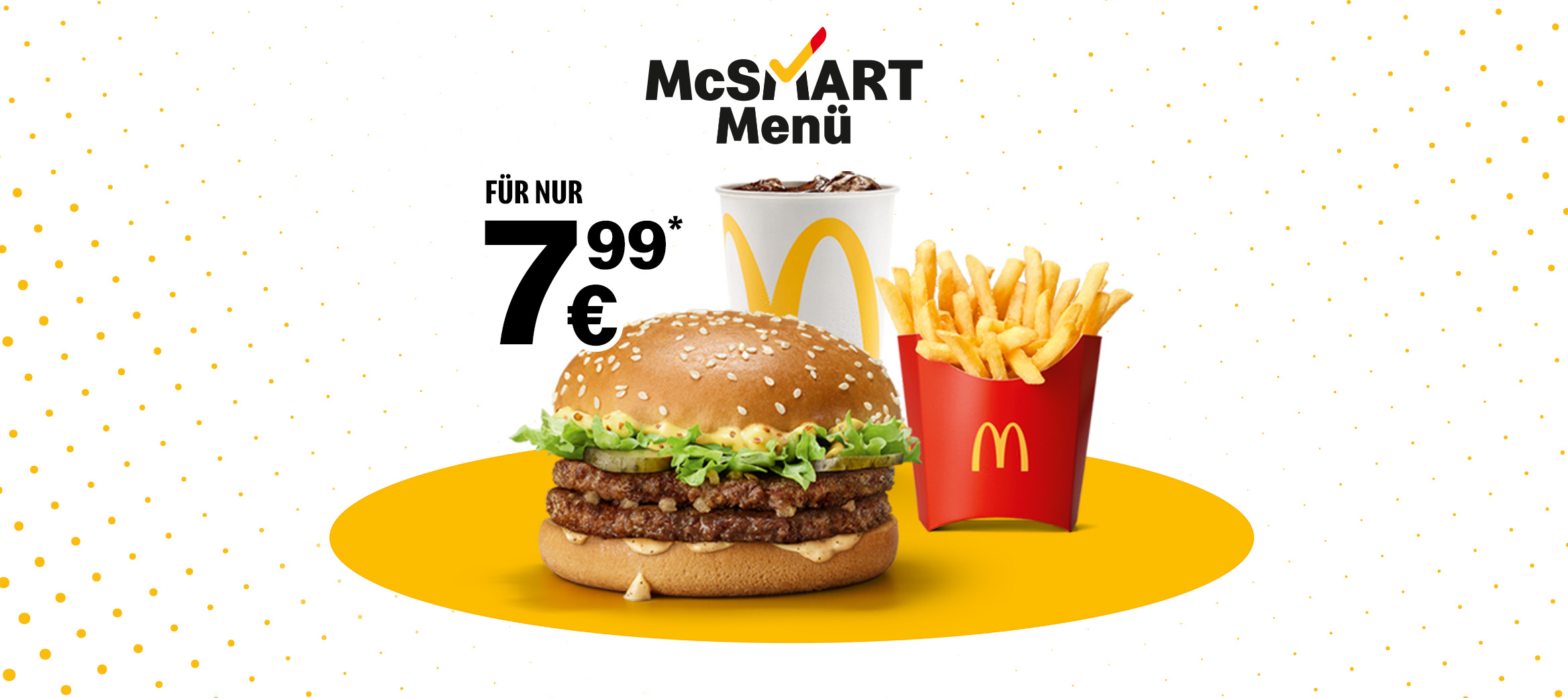 Hol dir den Double Beef Classic – ebenfalls mit mittleren Pommes und 0,4l Softdrink.