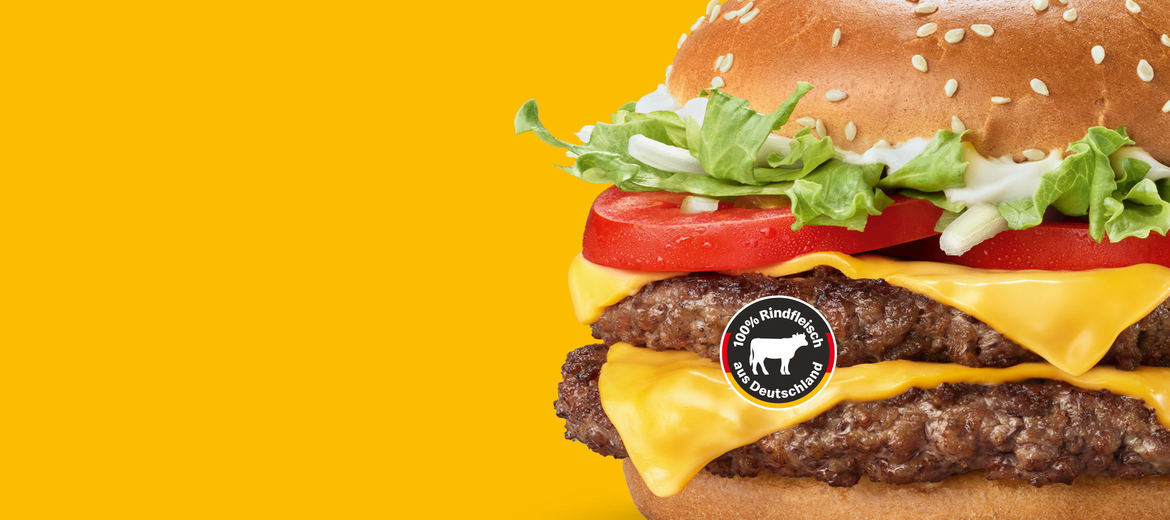 Double Hamburger Royal TS auf gelbem Hintergrund