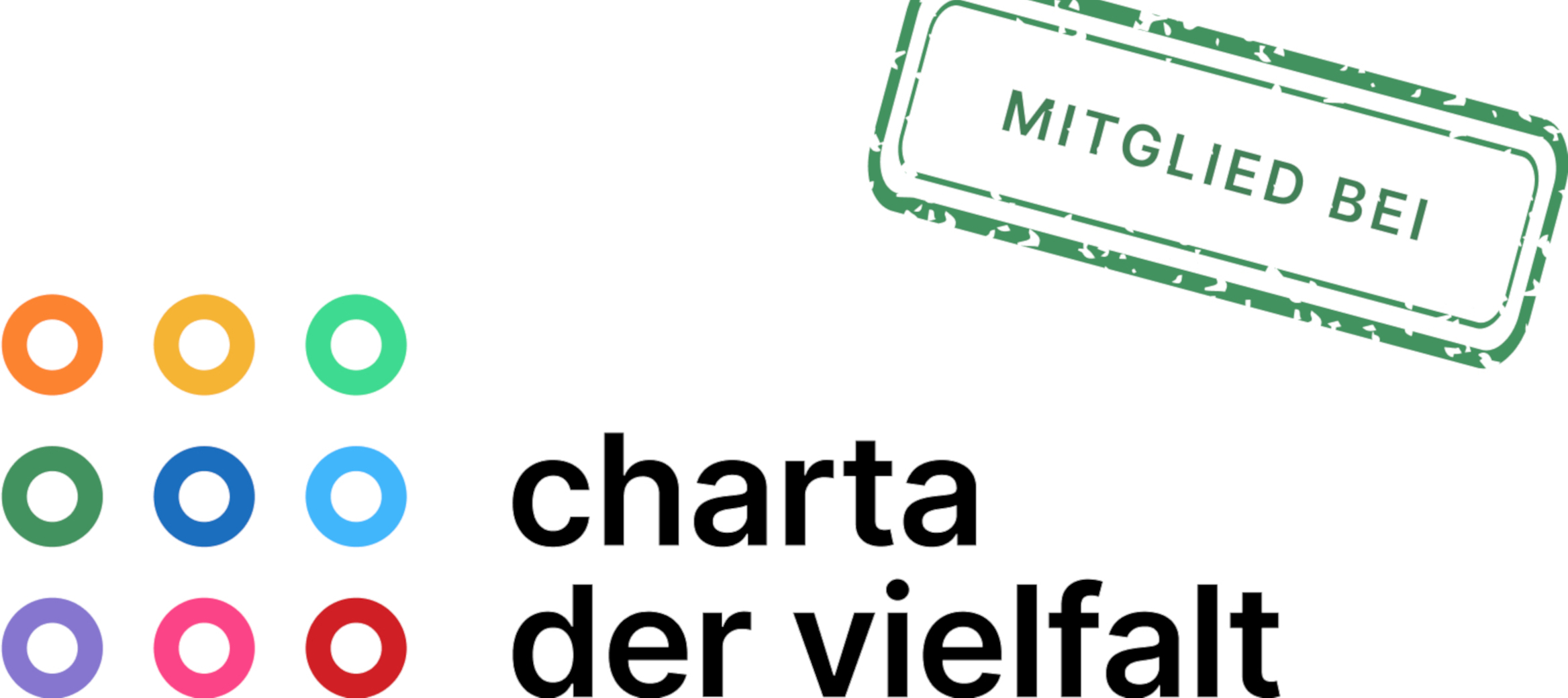 Logo der Charta der Vielfalt mit farbigen Kreisen und dem Hinweis „Mitglied bei“.