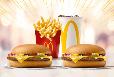 2 Cheeseburger + mittlere Pommes Frites + 0,4 l Softdrink