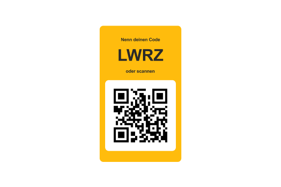 Ein persönlicher QR Code mit dem dazugehörigen 4-stelligen Code