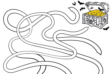 Mummy’s bandages that lead to a treasure chest full of coins and bats. 