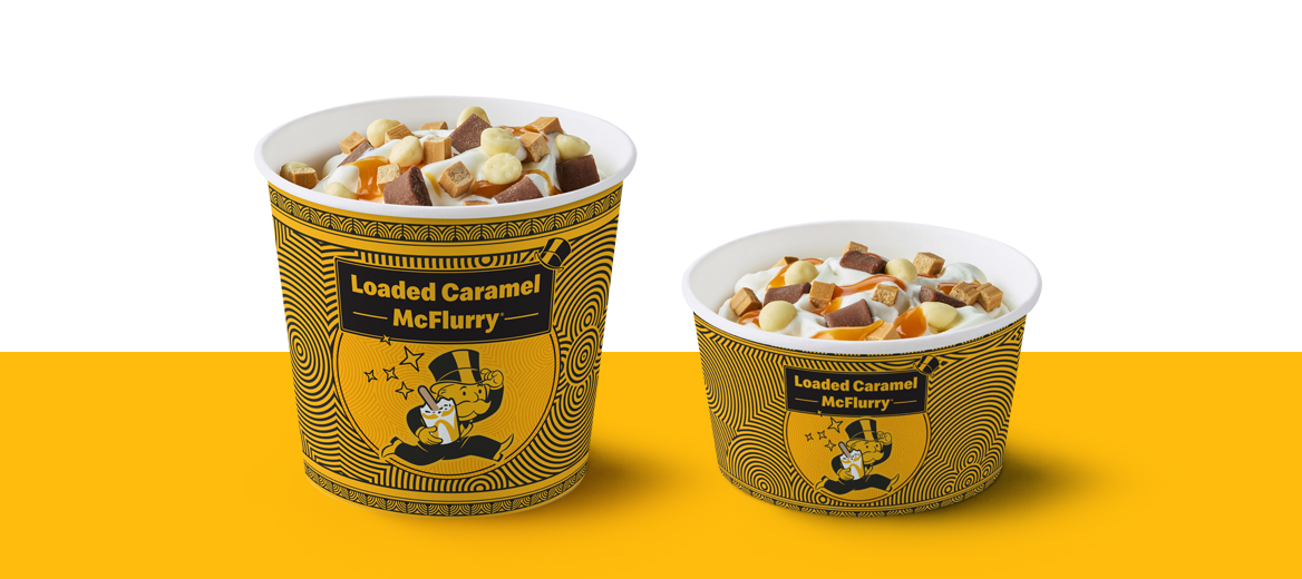 Loaded Caramel McFlurry on a yellow shelf