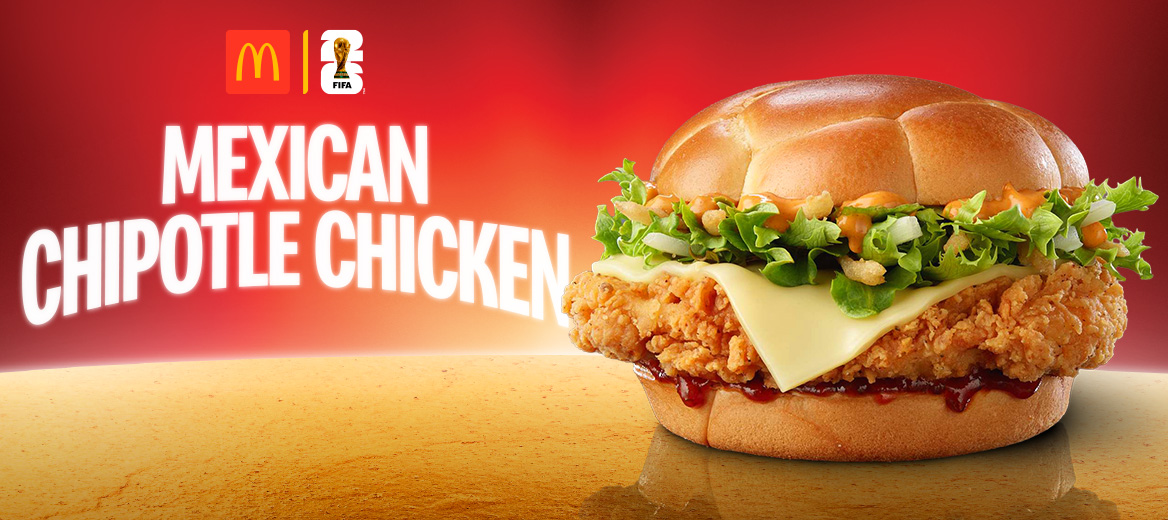 the Mexican Chipotle Chicken on a gold surface and red background