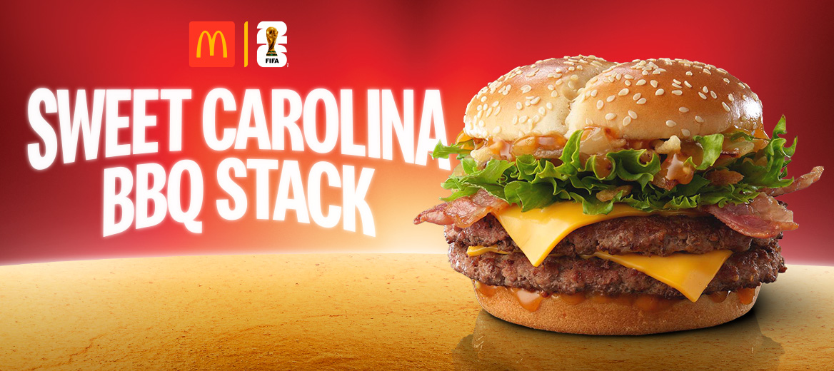 the Sweet Carolina BBQ Stack on a gold surface and red background