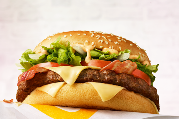 Big Tasty with bacon burger on a white background.