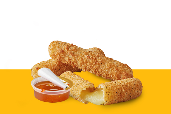 Mozzarella dippers served with a pot of Hot Honey dipping sauce.