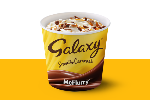 the McDonald’s Galaxy smooth Caramel McFlurry® on a yellow surface.