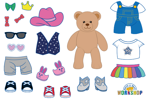 Different clothes items in different colours on a white background 