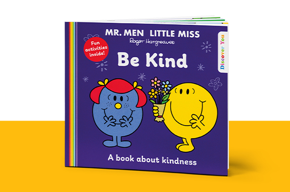 Mr. Men™ Little Miss™ be kind book on a yellow shelf