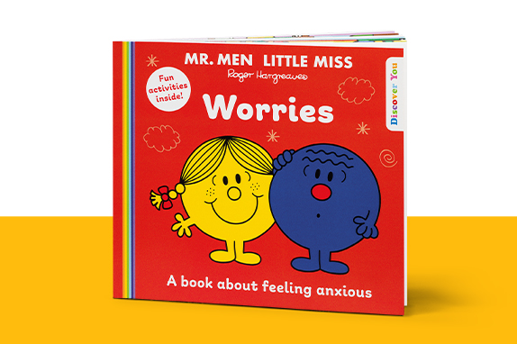 Mr. Men™ Little Miss™ worries book on a yellow shelf