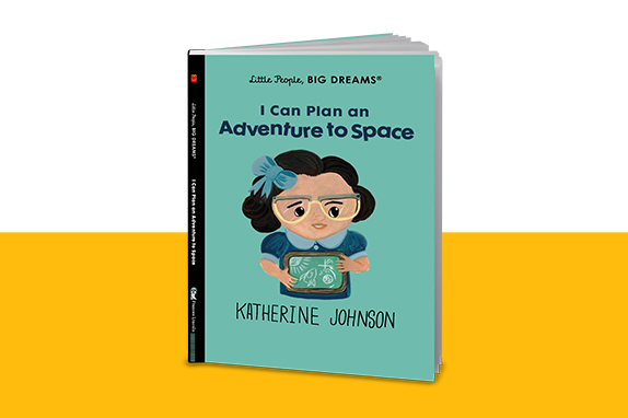 I Can Plan an Adventure to Space book on a yellow shelf