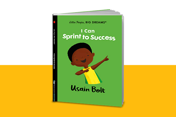 I Can Sprint to Success book on a yellow shelf