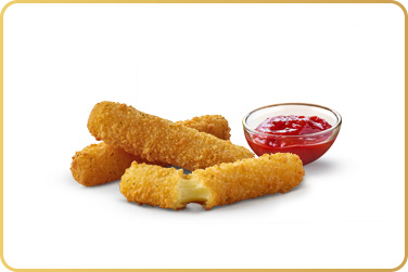 Mozzarella sticks with salsa dip on a white background.