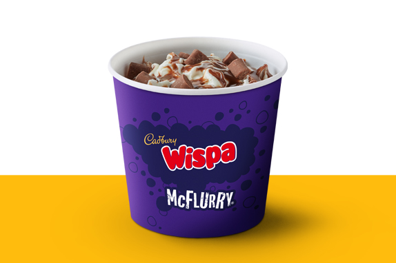 Wispa McFlurry ice cream on a yellow shelf.