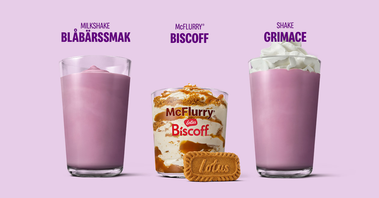Grimace Shake, McFlurry Biscoff och Milkshake Blåbärssmak