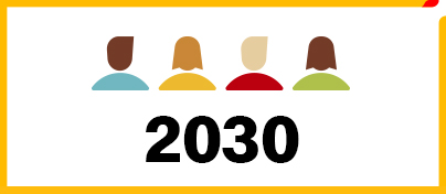Icon of four people above the date 2030.