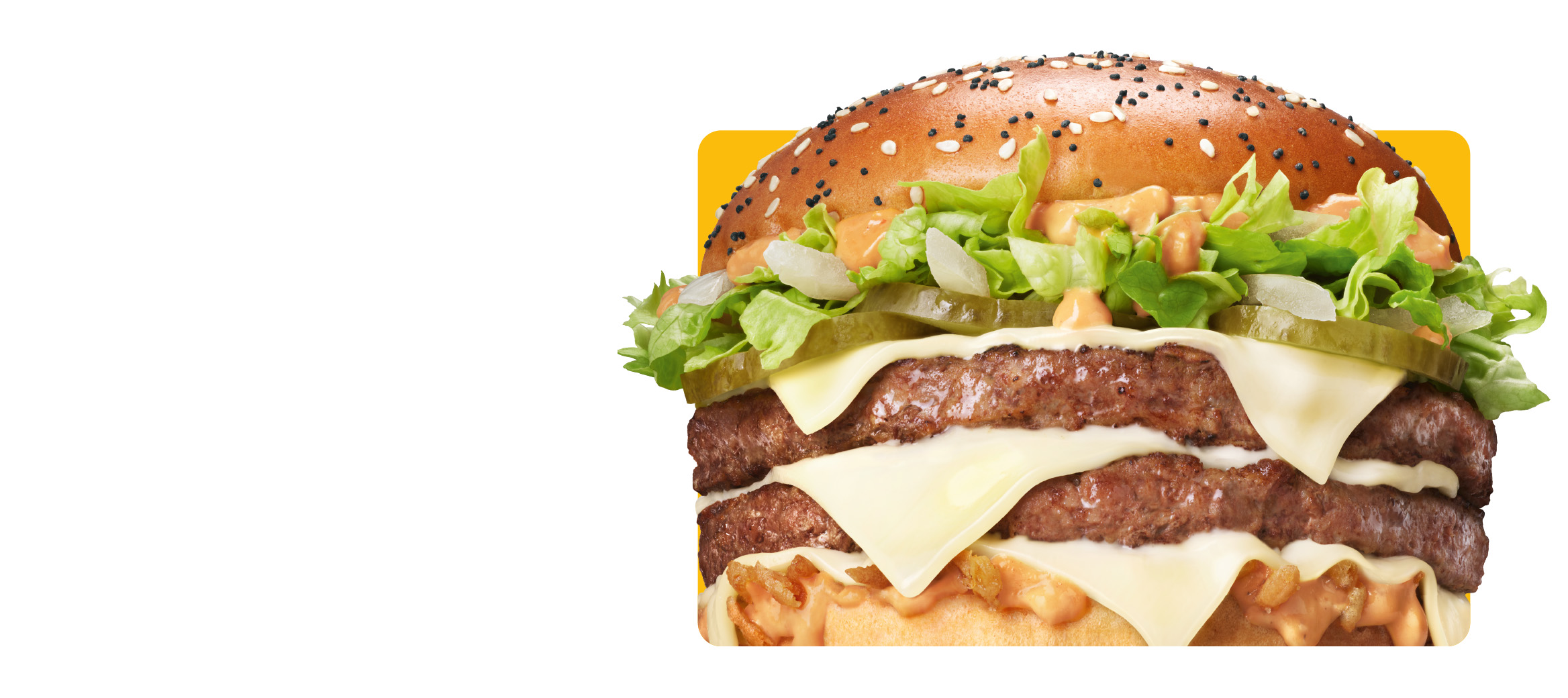 Big Arch burger in front a yellow square on a yellow background 
