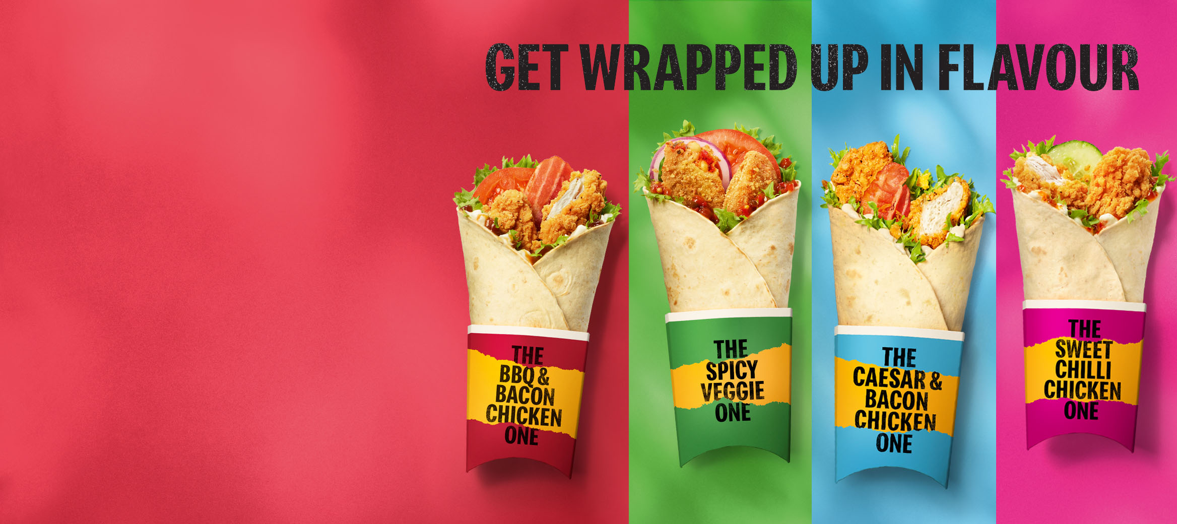 Four wraps on a multi-coloured background.