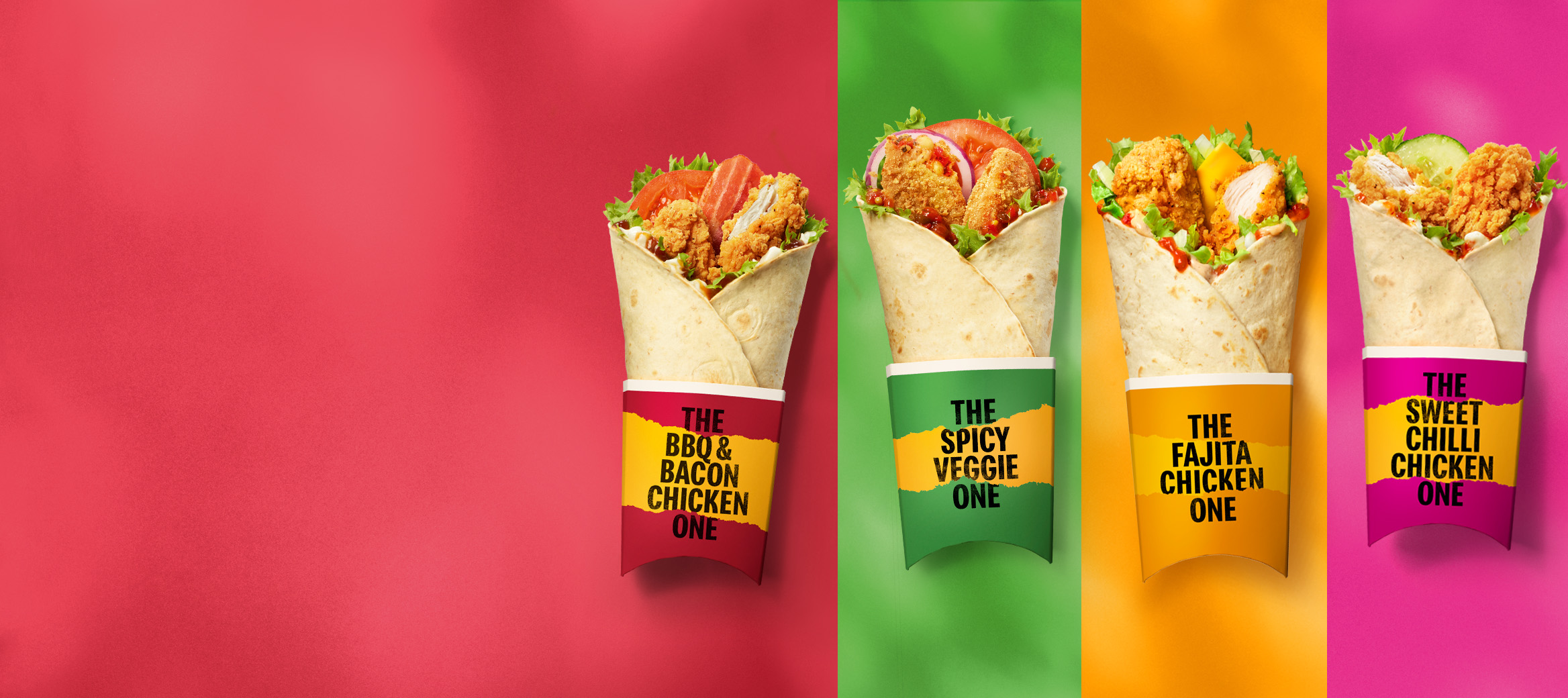 Four images of four different wraps against different coloured backgrounds. 
