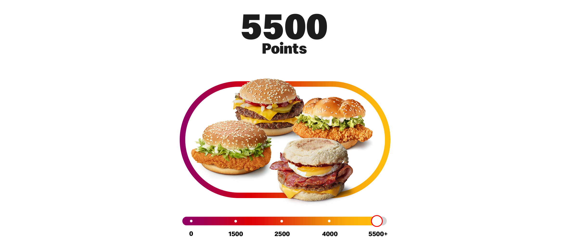 My McDonald’s Rewards points bar with 5500 points with McSpicy®, Mighty McMuffin™, McCrispy or a Double Quarter Pounder with Cheese.