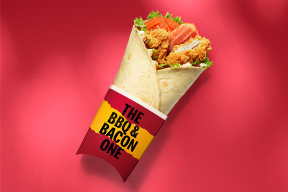 The BBQ & Bacon Chicken One against a red background. 