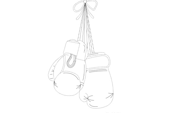 Hanging boxing gloves.