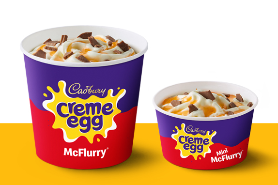 Cadbury® Creme Egg® McFlurry® on a  yellow shelf.