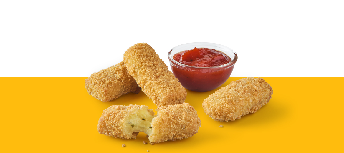 Four Cheesy Garlic Bread Dippers on a yellow shelf