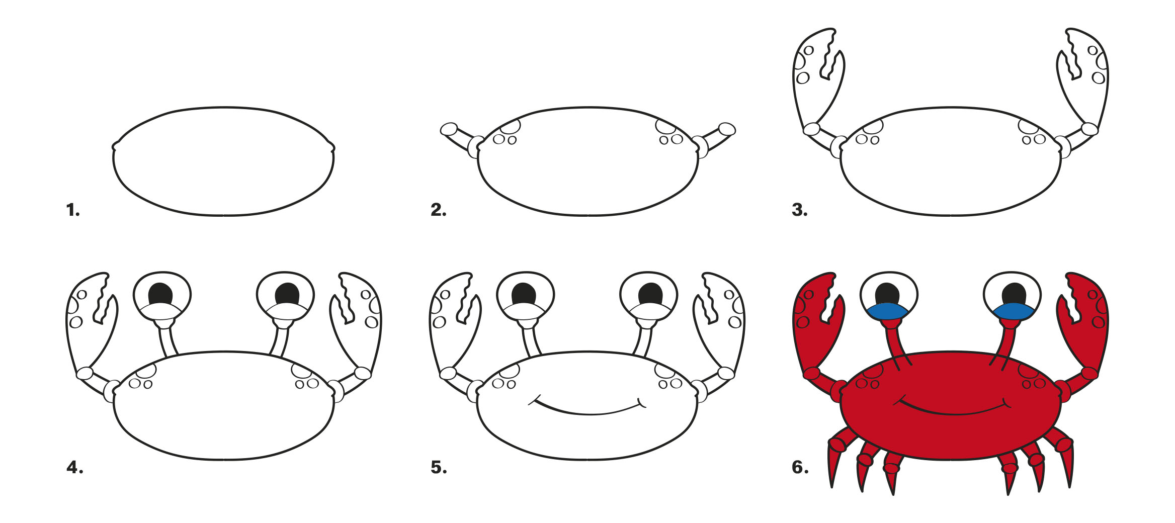 Your child can learn how to draw a crab by following the step by step guide provided!