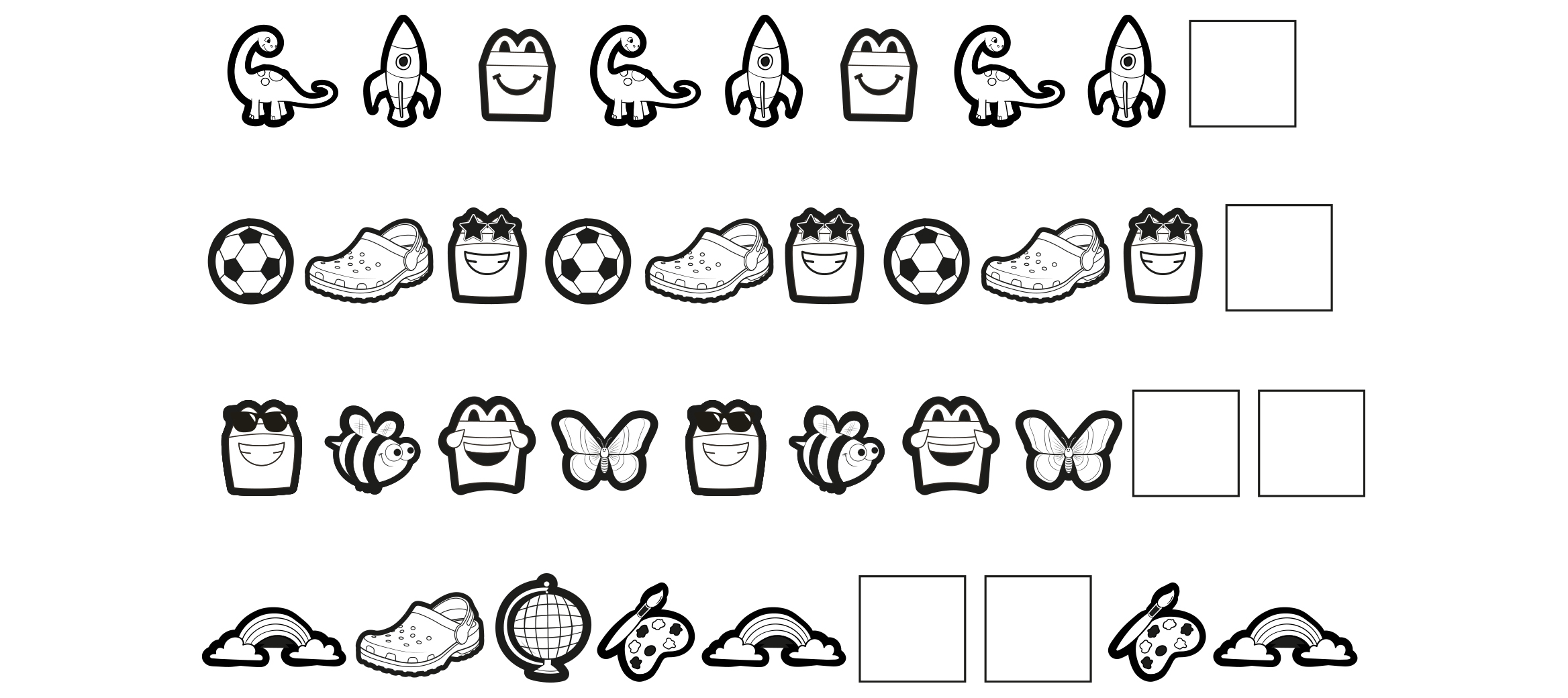 Pattern activity featuring Crocs-themed icons arranged in repeating sequences.