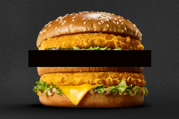 Image of the McDonald’s Chicken Big Mac® burger on a black background.