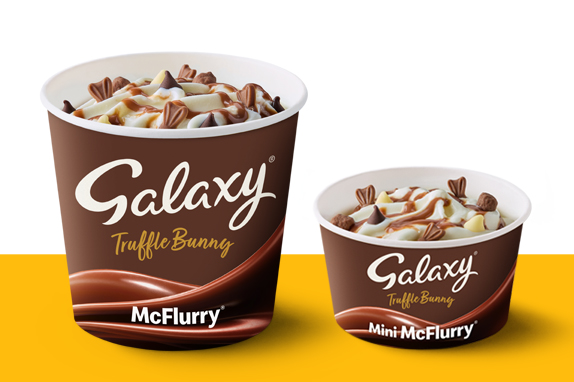 Galaxy® Truffle Bunny McFlurry® on a  yellow shelf.